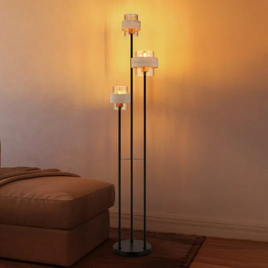 Lámpara de pie Daren, beige/ámbar/negro, 167 cm, 3 luces, E27
