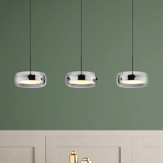 Lámpara colgante LED Livion, gris ahumado/negro, cristal, 85 cm