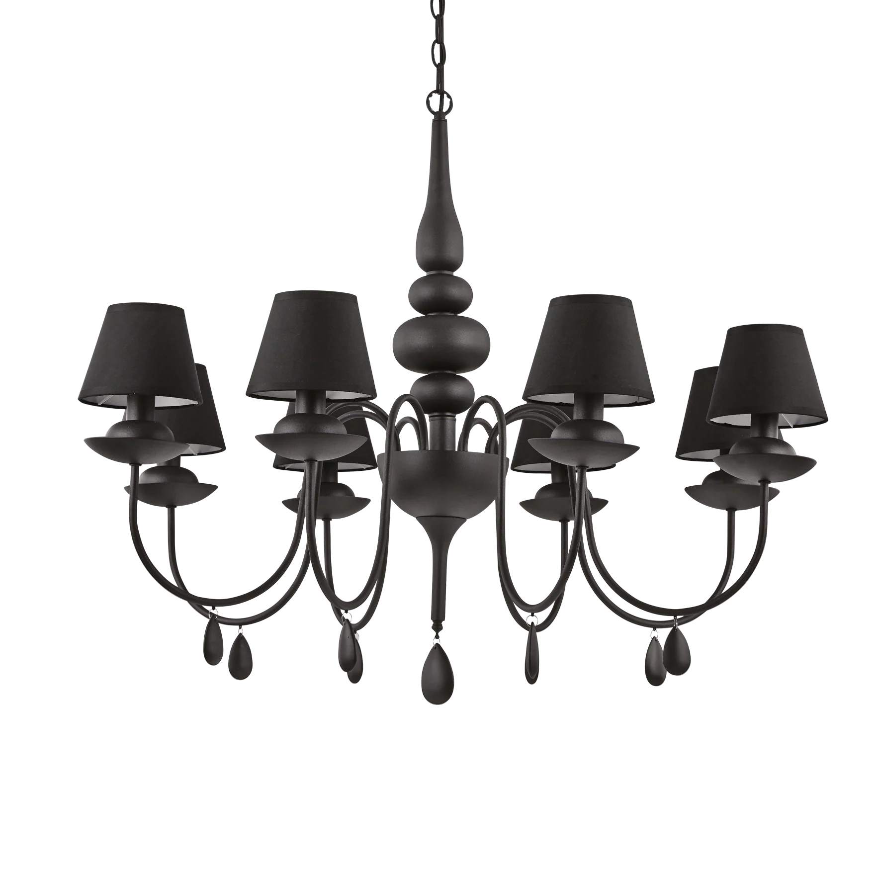 Lámpara colgante Ideal Lux Blanche negro cristal y tela 8 luces 320W Ø92cm
