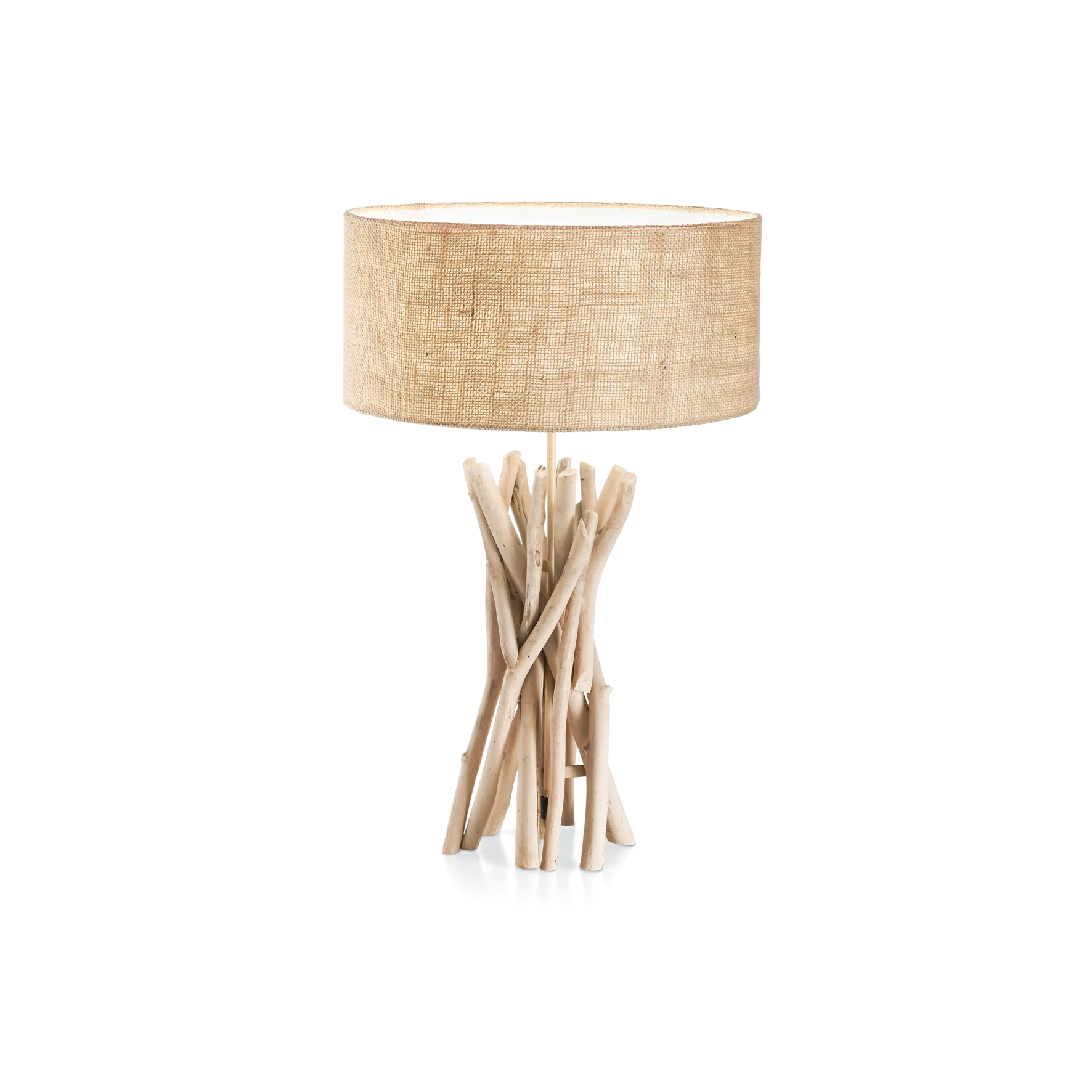 Lámpara de sobremesa Ideal Lux Driftwood madera tela y 60W Ø40cm
