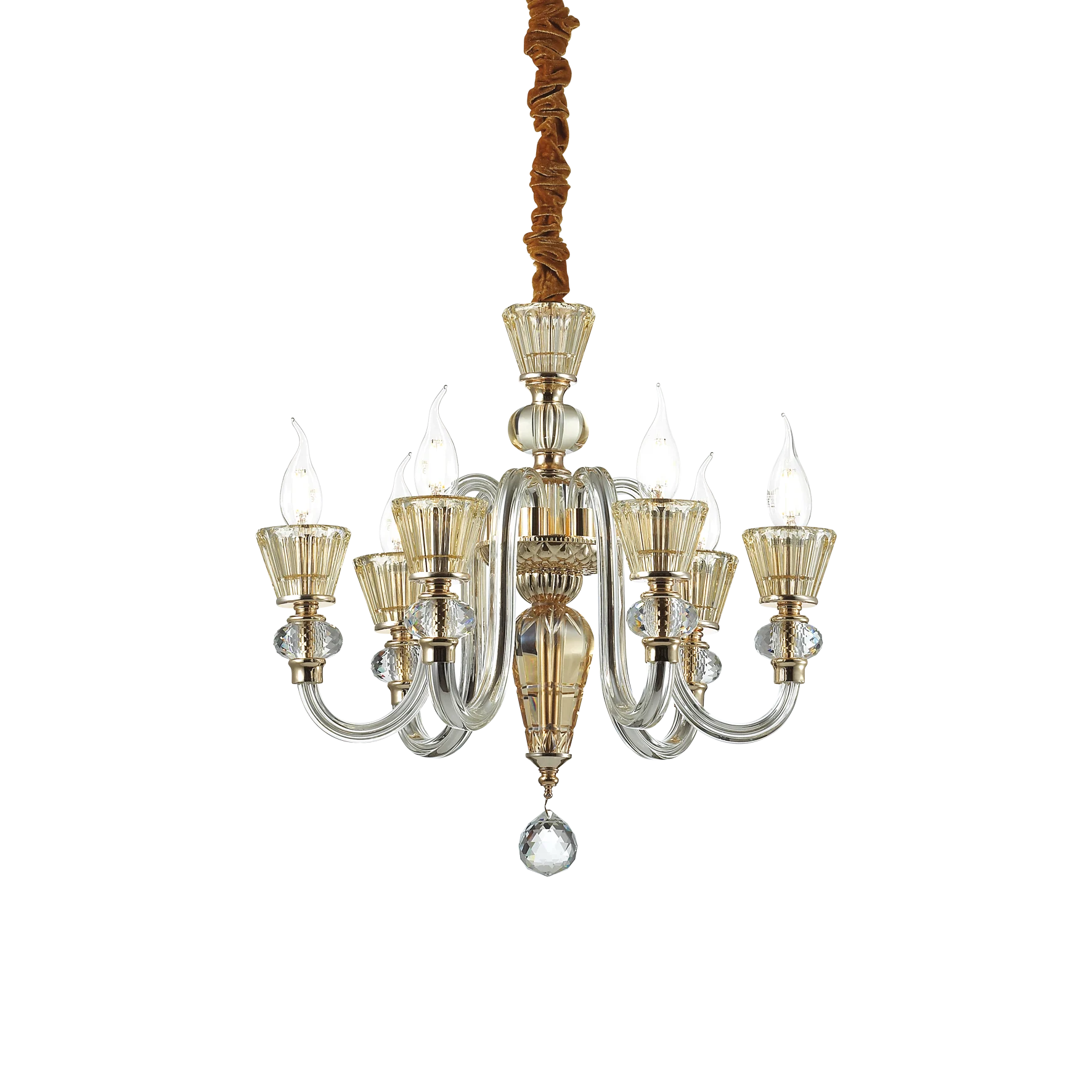 Lámpara colgante Ideal Lux Strauss dorado cristal 6 luces 240W Ø50,5cm