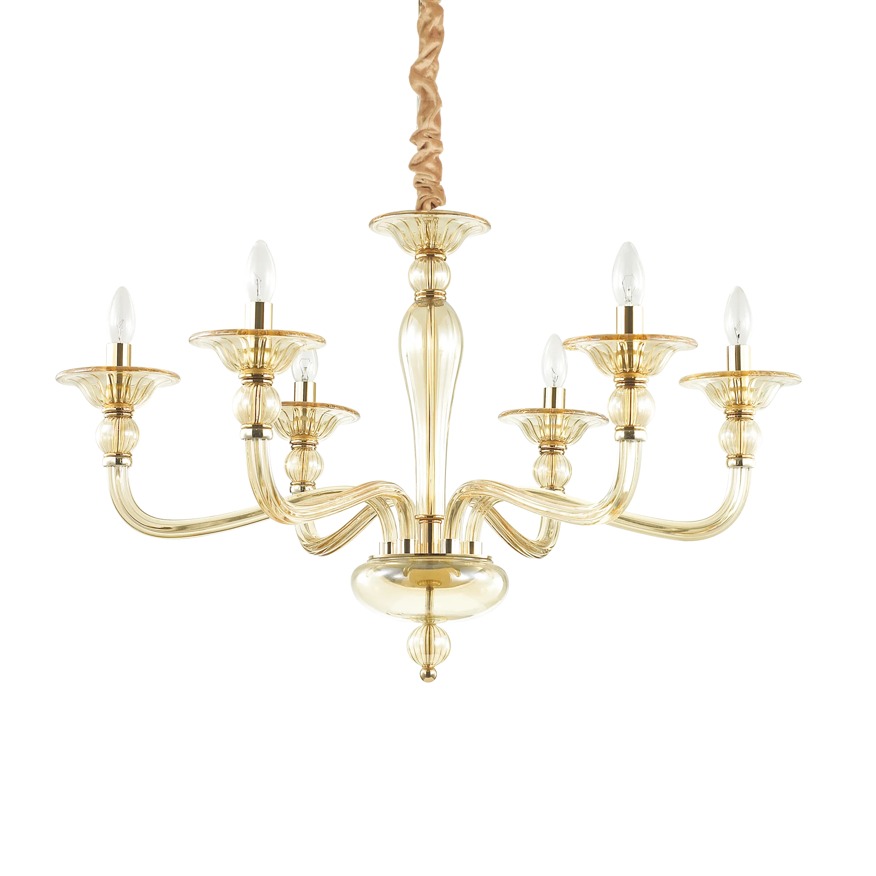 Lámpara colgante Ideal Lux Danieli ámbar cristal 6 luces 240W Ø85cm