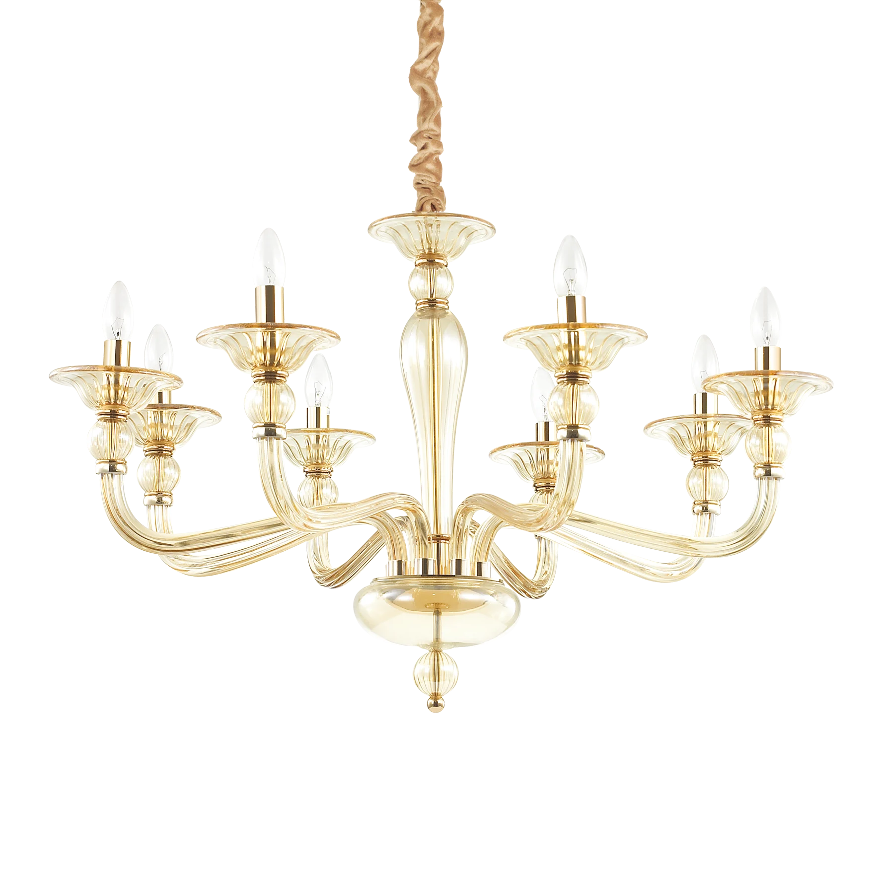 Lámpara colgante Ideal Lux Danieli ámbar cristal 8 luces 320W Ø85cm