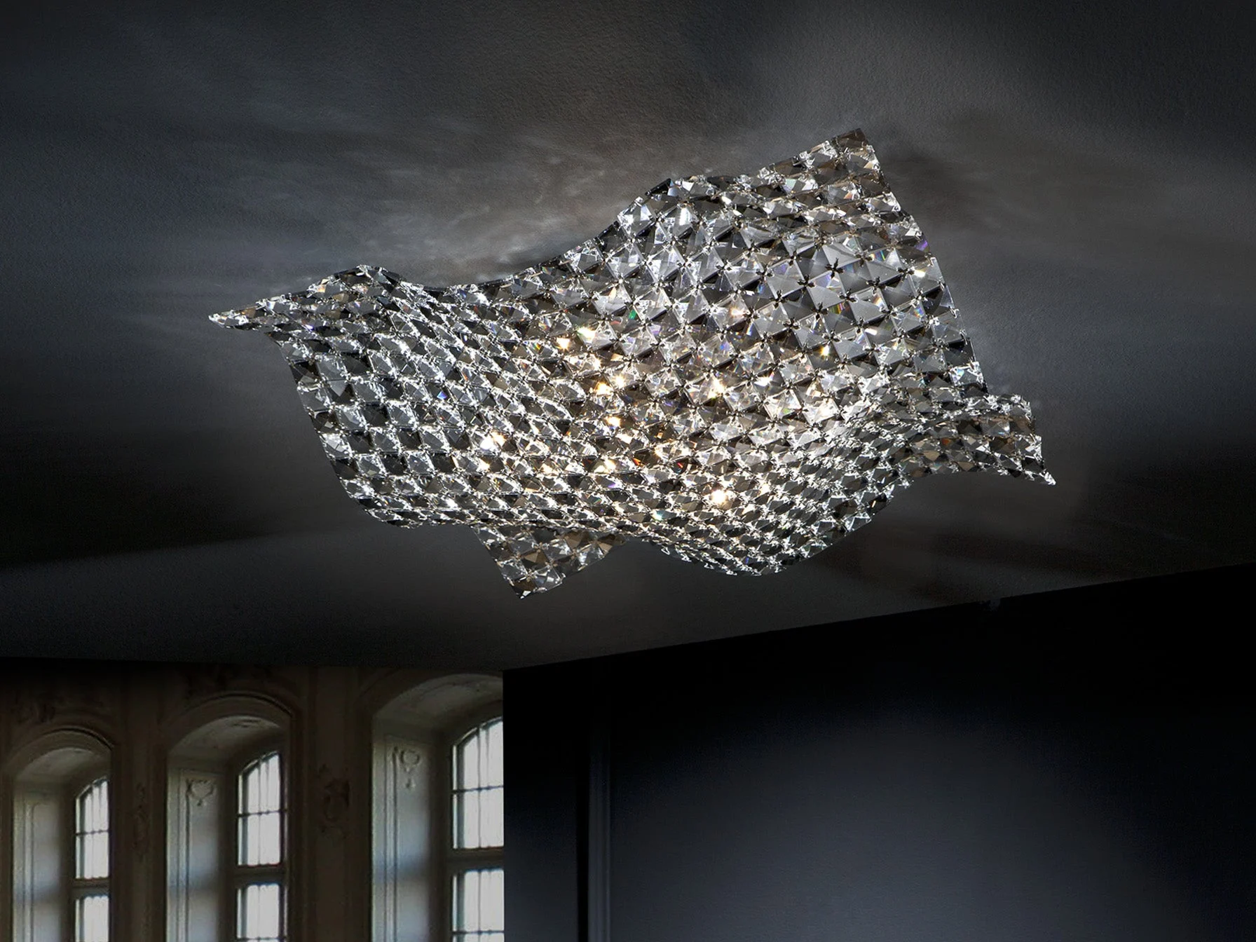 Plafón Schuller Satén grande 5 luces transparente