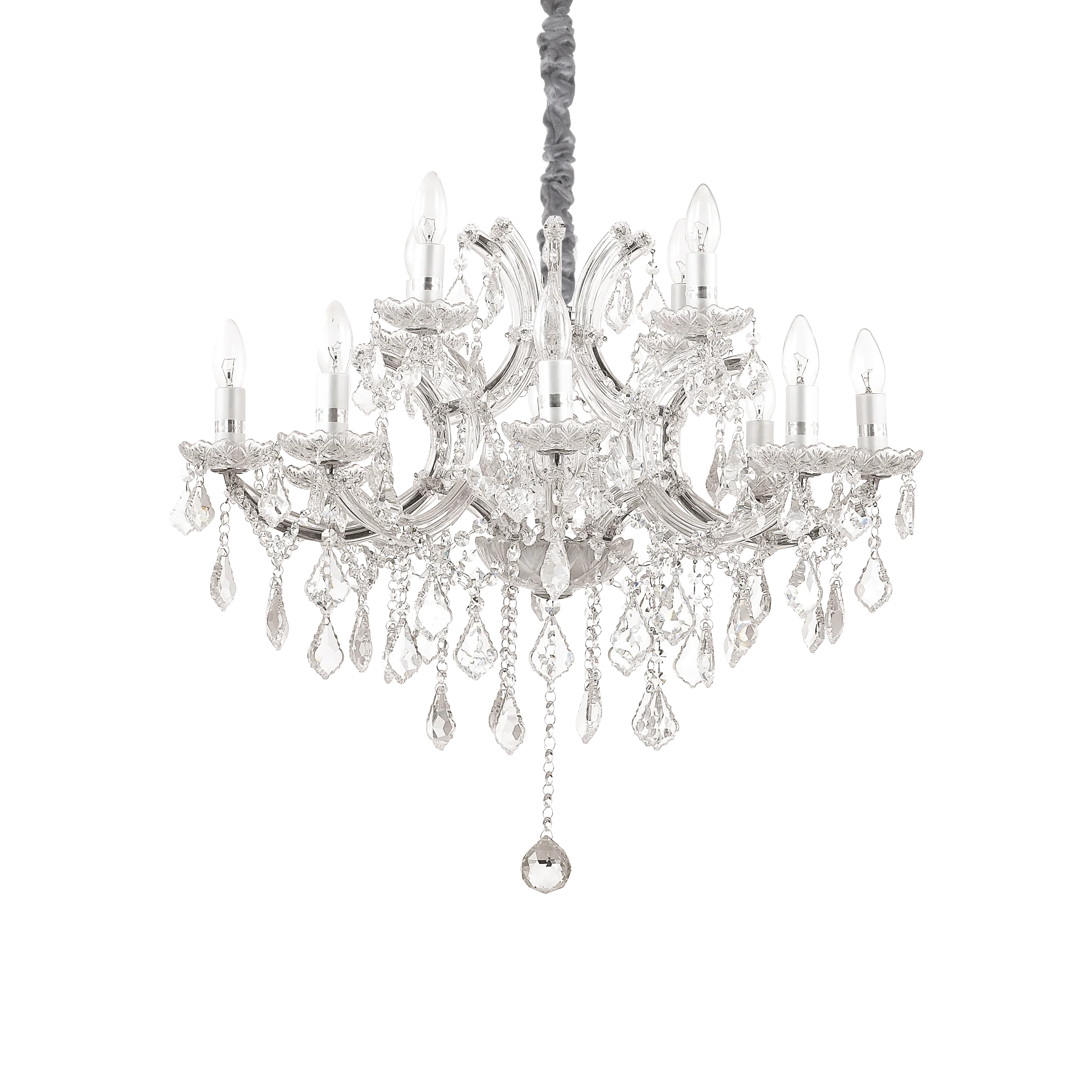 Lámpara colgante Ideal Lux Napoleon cromo cristal y cerámica 12 luces 480W Ø74cm