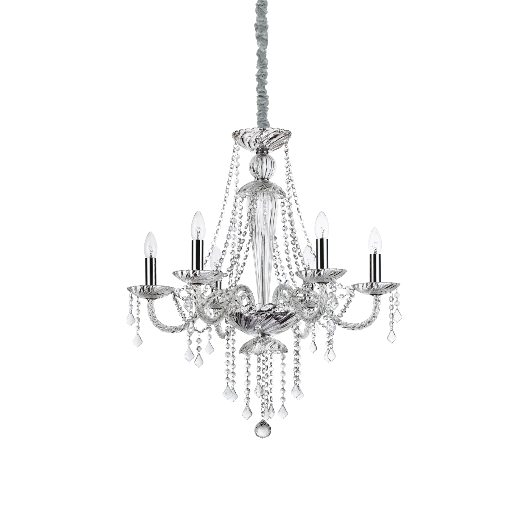 Lámpara colgante Ideal Lux Amadeus transparente cristal y cerámica 6 luces 240W Ø67cm