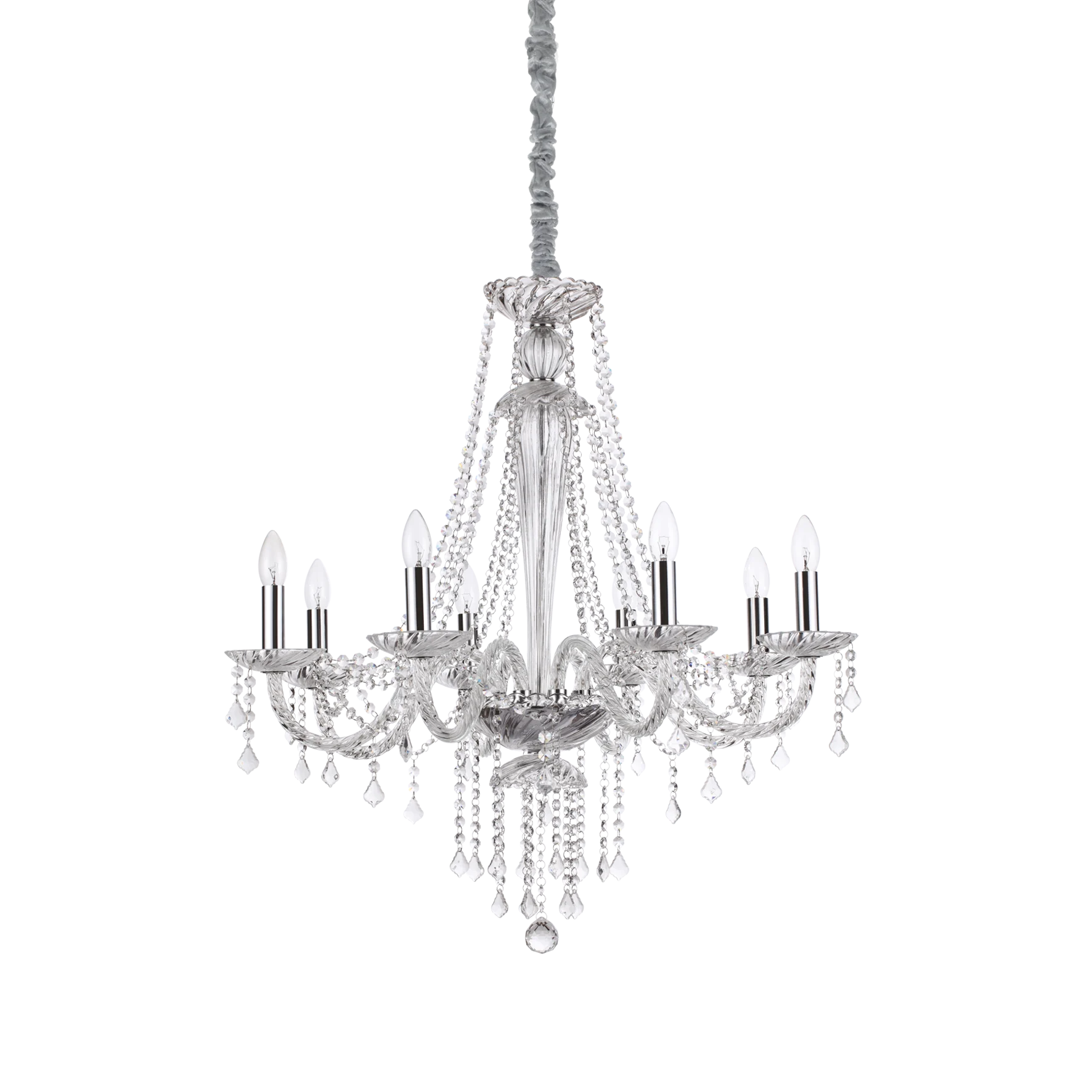 Lámpara colgante Ideal Lux Amadeus transparente cristal y cerámica 8 luces 320W Ø80cm