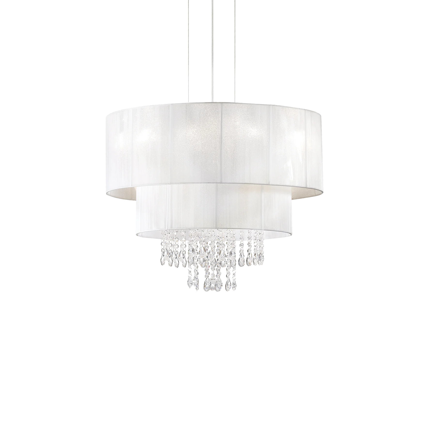 Lámpara colgante Ideal Lux Opera blanco cristal y tela 4 luces 240W Ø50cm