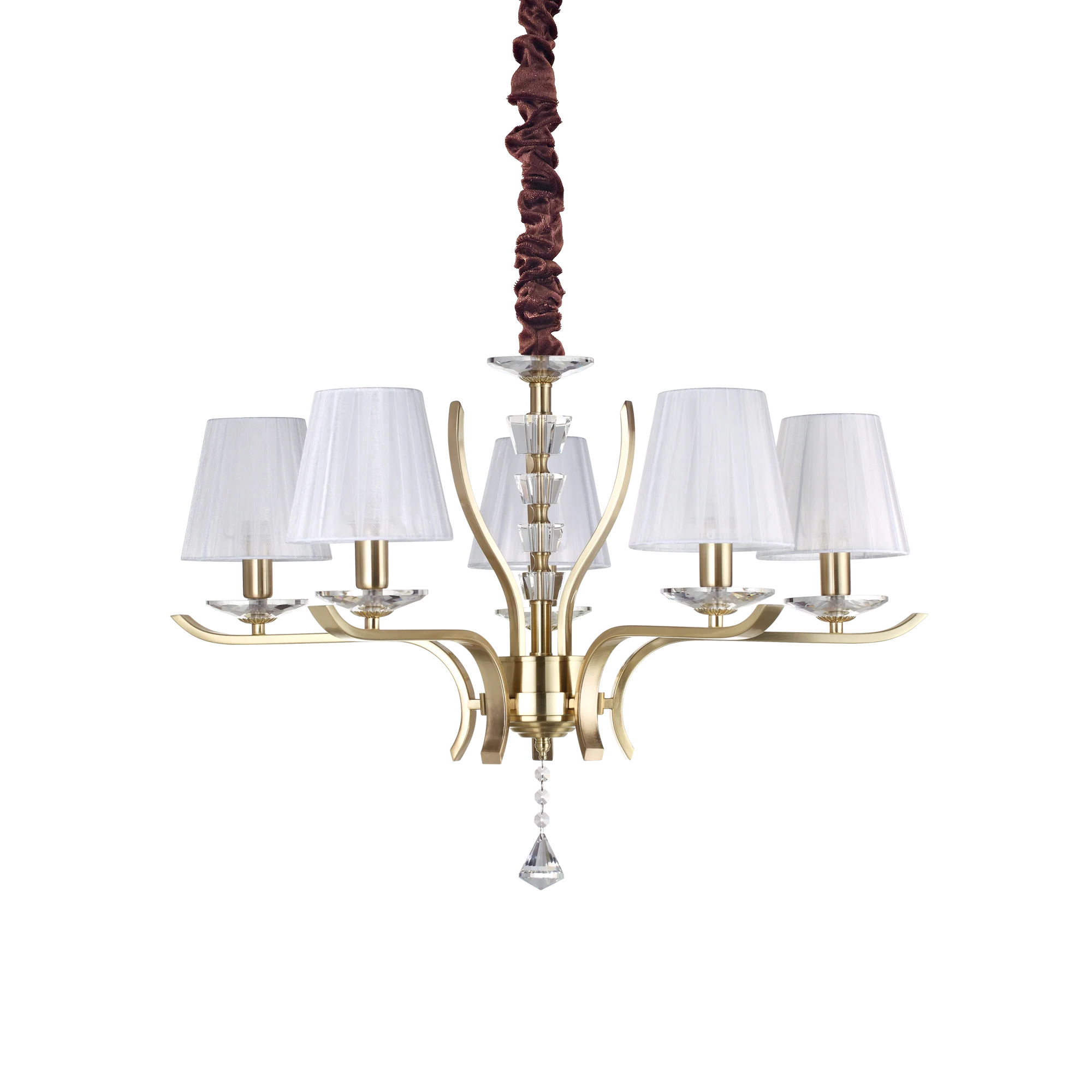 Lámpara colgante Ideal Lux Pegaso latón cristal y tela 5 luces 140W Ø72cm