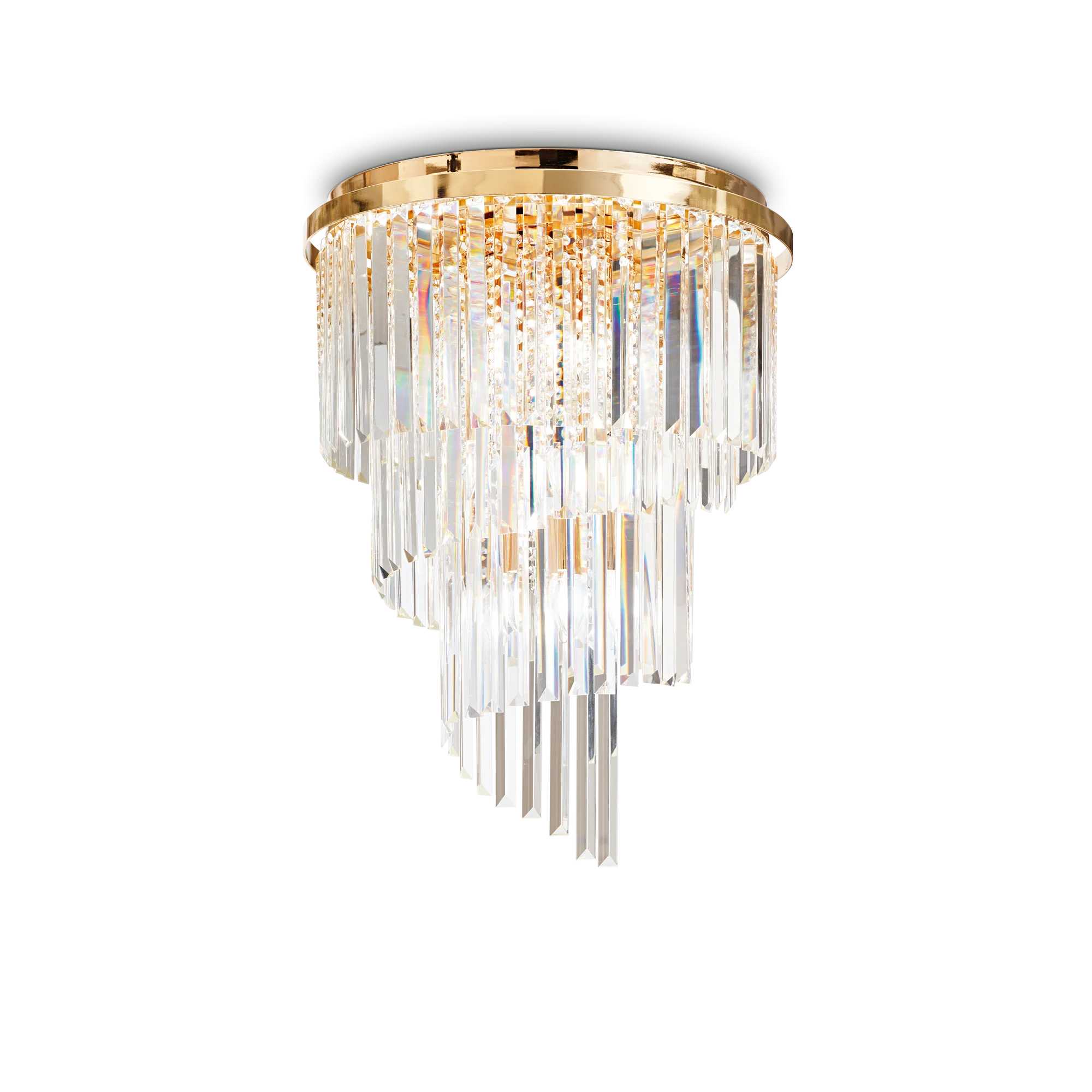 Plafón de techo Ideal Lux Carlton dorado cristal y cerámica 12 luces 480W Ø50cm