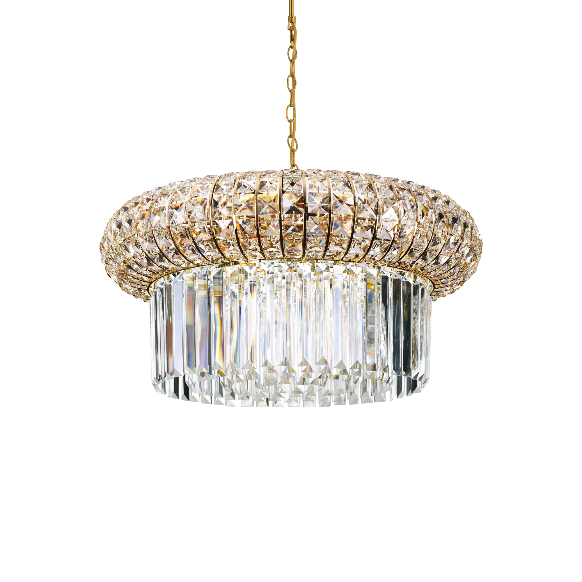 Lámpara colgante Ideal Lux Nabucco dorado cristal 12 luces 480W Ø60cm
