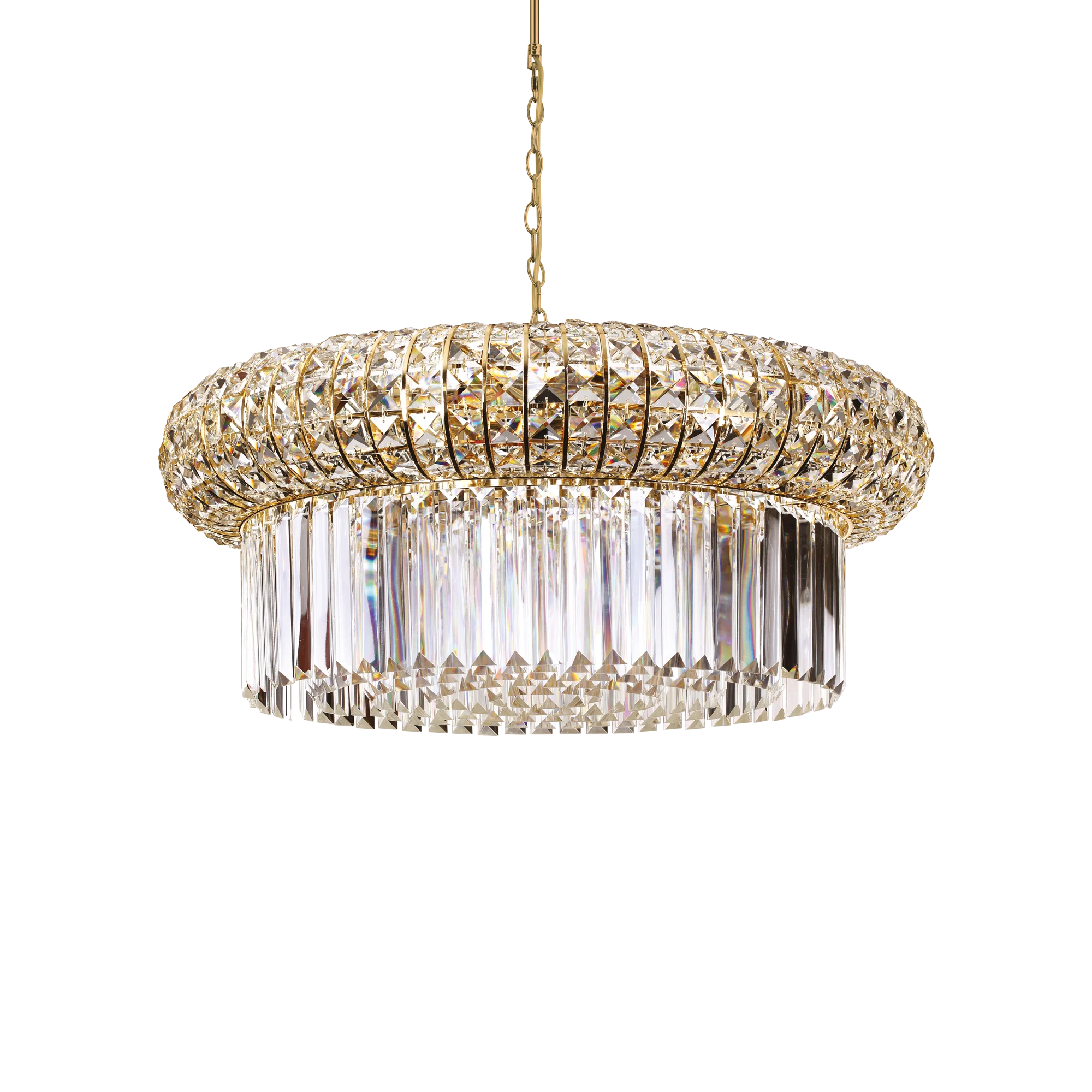 Lámpara colgante Ideal Lux Nabucco dorado cristal 16 luces 640W Ø70cm