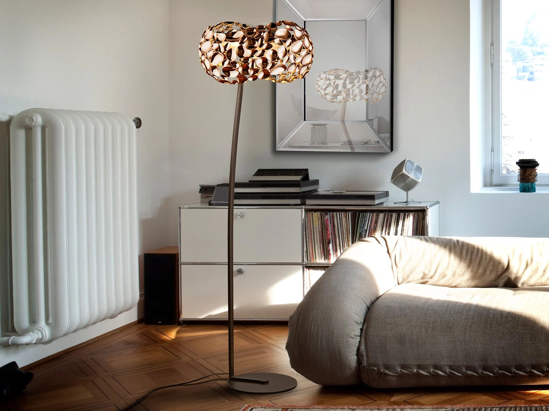 Lámpara de pie de salón Schuller Narisa 5 luces oro rosa y marrón 167cm 266616N