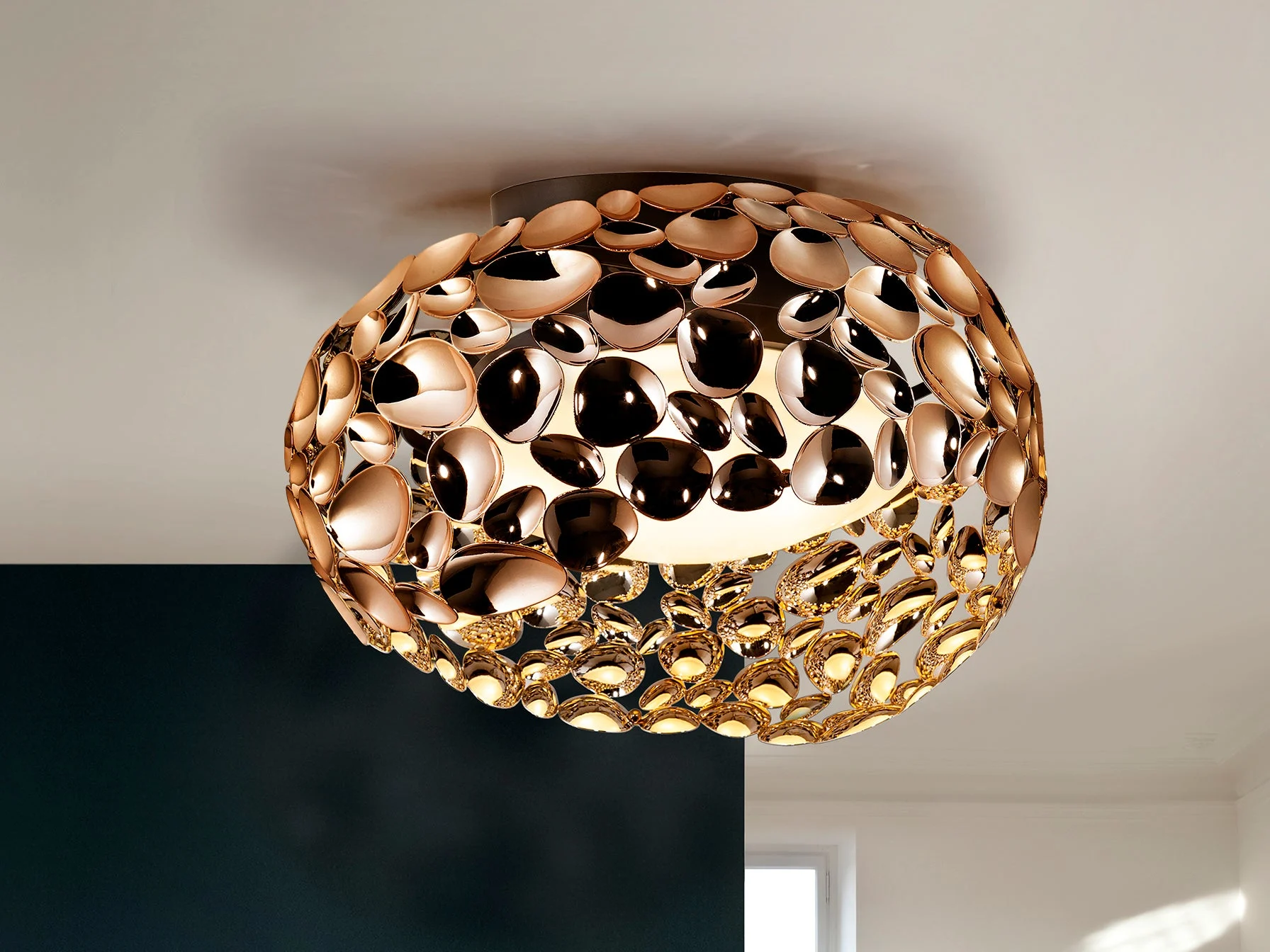Plafón Schuller Narisa 5 luces oro rosa y marrón Ø47cm 266822N