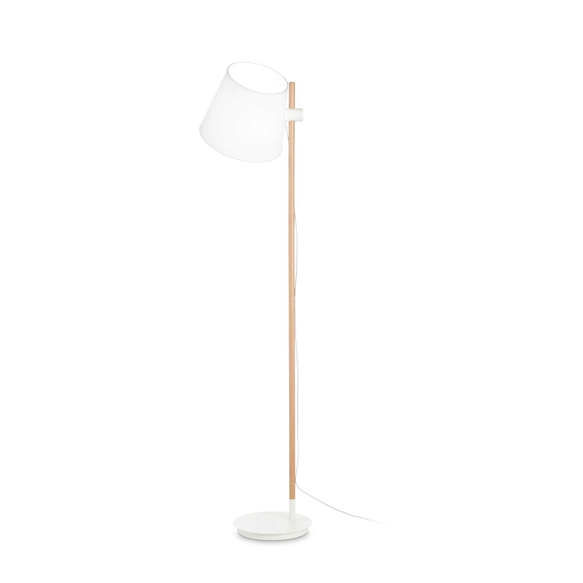 Lámpara de pie Ideal Lux Axel blanco madera y tela 60W 168cm