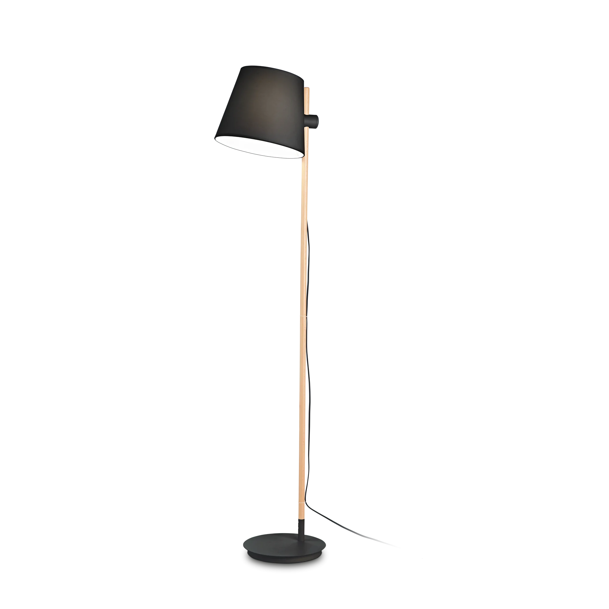 Lámpara de pie Ideal Lux Axel negro madera y tela 60W 168cm