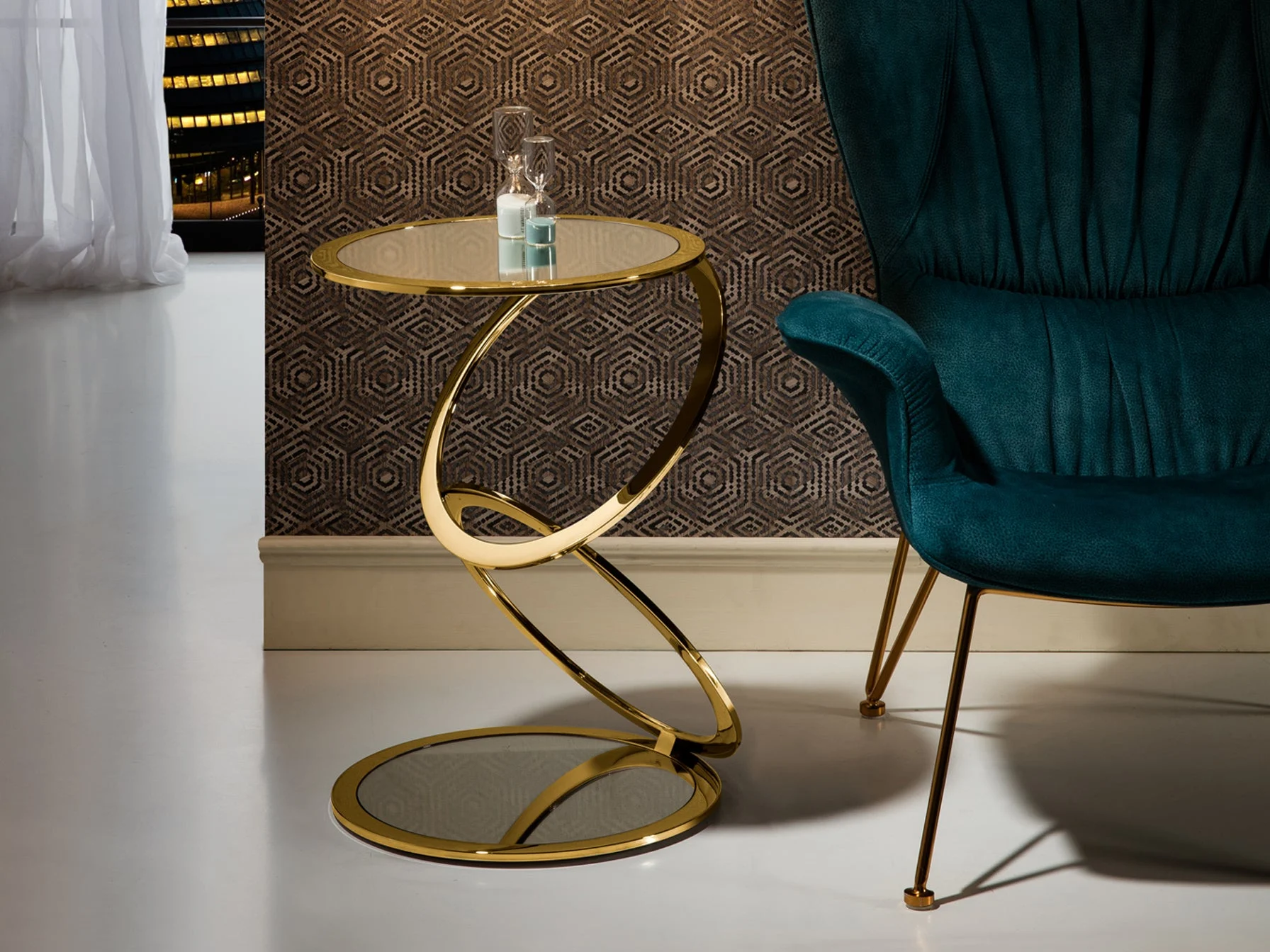 Mesa auxiliar Schuller Aros oro brillo acero 65cm