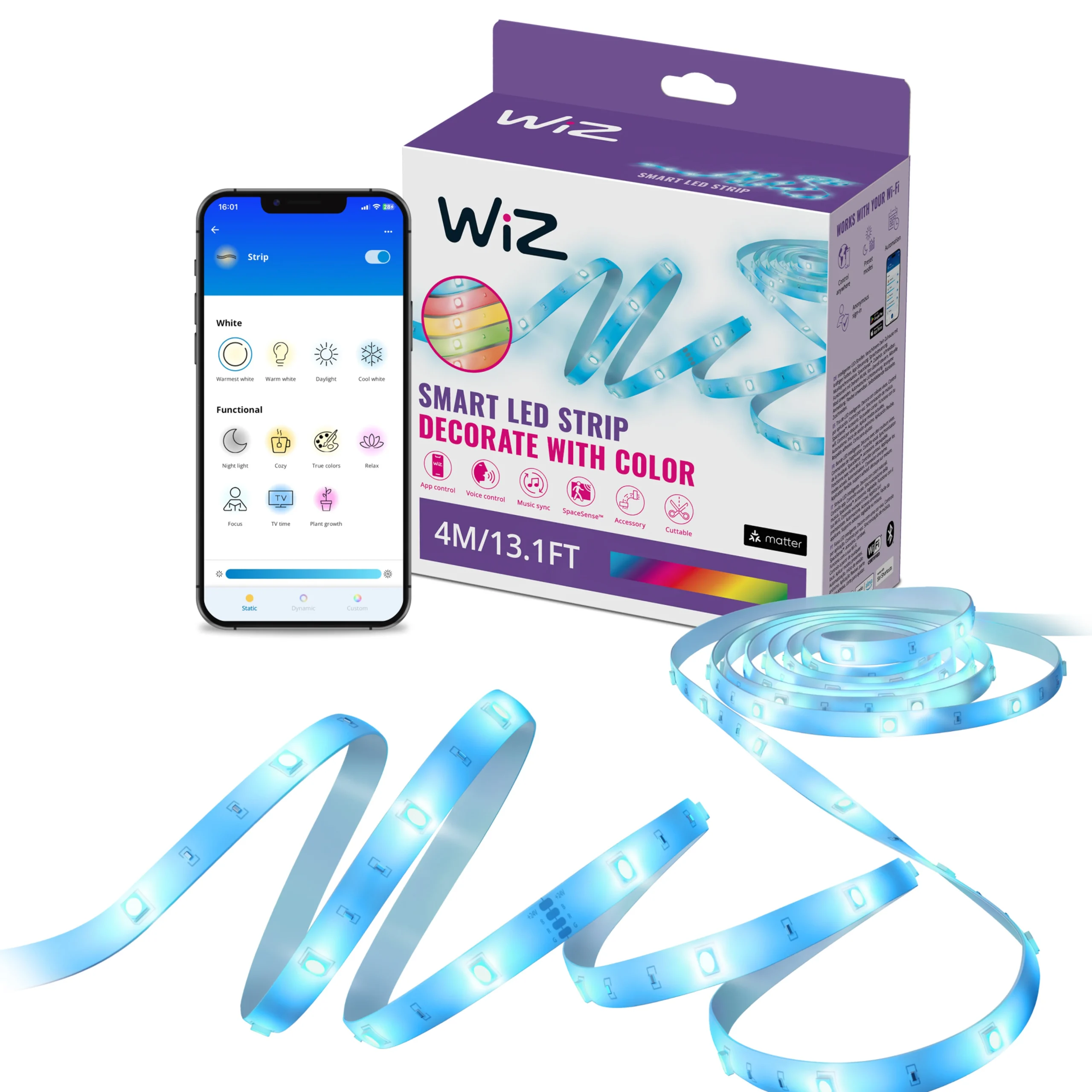 WiZ White and Color Ambiance Tira LED RGBW 6,5W 87201
