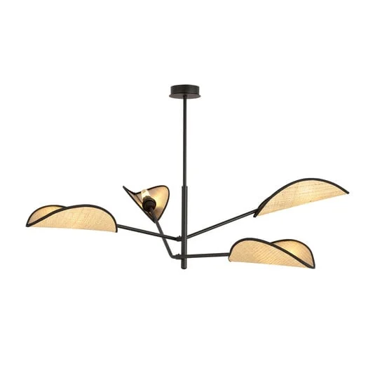 Lámpara colgante Vene, negro/aspecto ratán, 4 luces