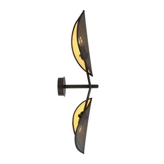 Aplique de pared Vene, negro/dorado, 2 luces