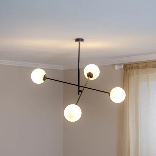Plafón lineal, negro/ópalo, 4 luces