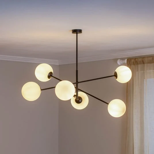 Plafón lineal, negro/ópalo, 6 luces