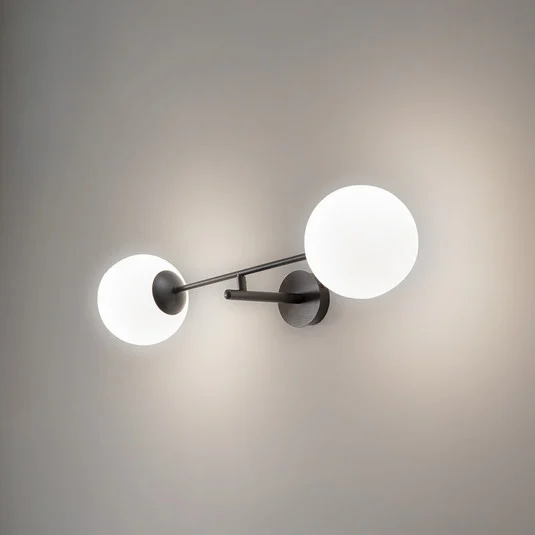 Aplique de pared Linear, negro/ópalo, 2 luces