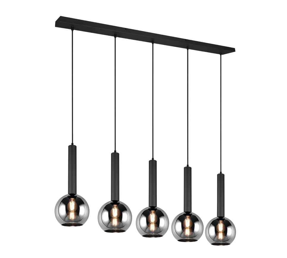 Lámpara de techo colgante Trio Clayton 5 luces negro mate 150cm 3