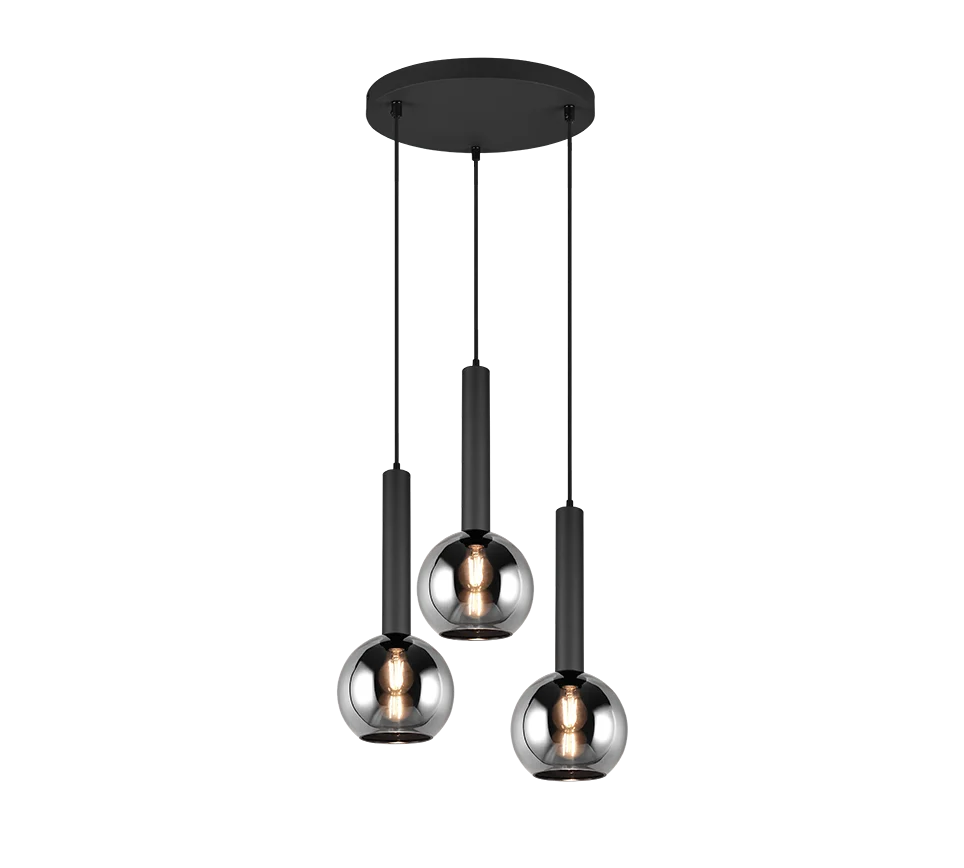 Lámpara de techo colgante Trio Clayton 3 luces negro mate 150cm 3