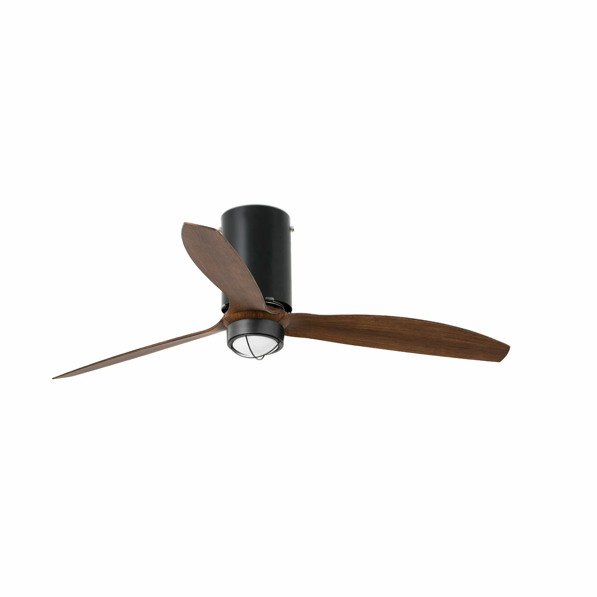 Ventilador de techo con luz Faro Mini motor DC palas de madera LED nogal 3000K Ø128cm 3 palas