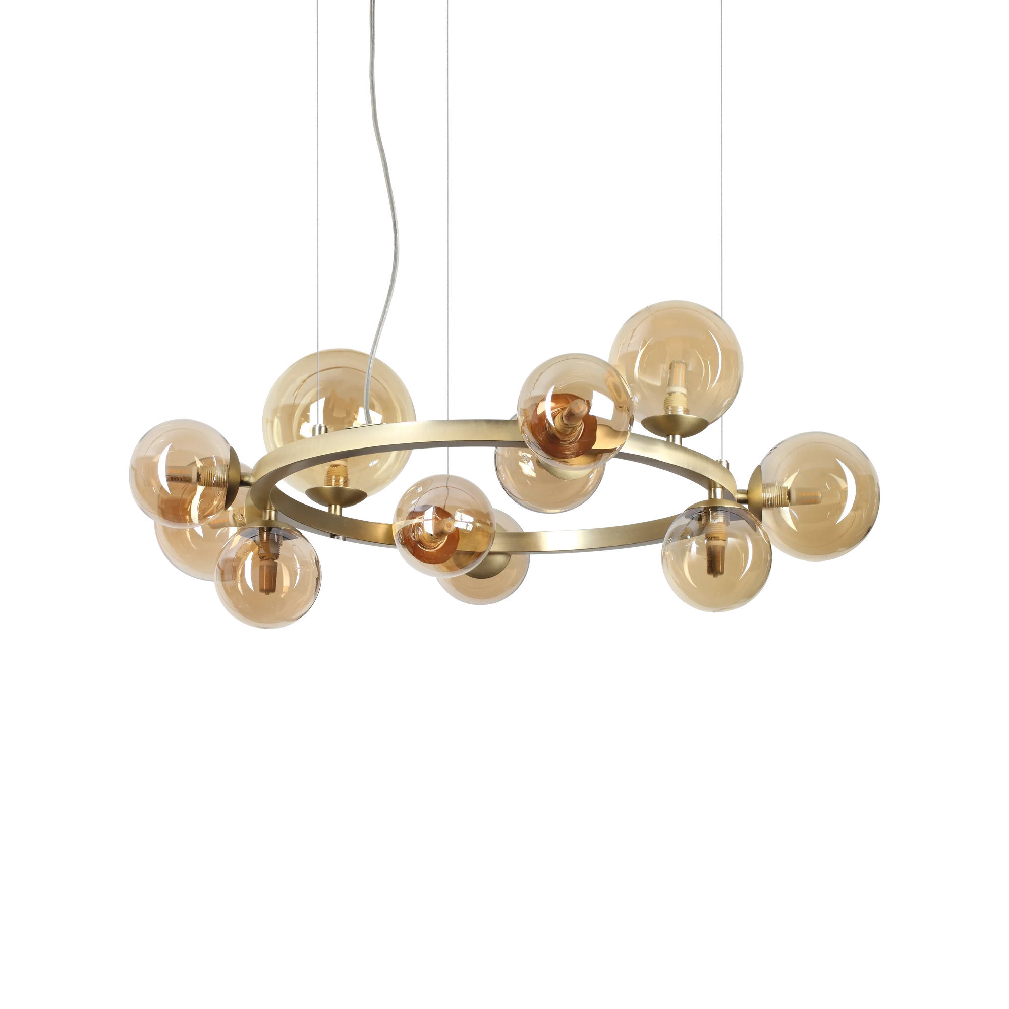 Lámpara colgante Ideal Lux Perlage ámbar cristal 11 luces 165W Ø73cm