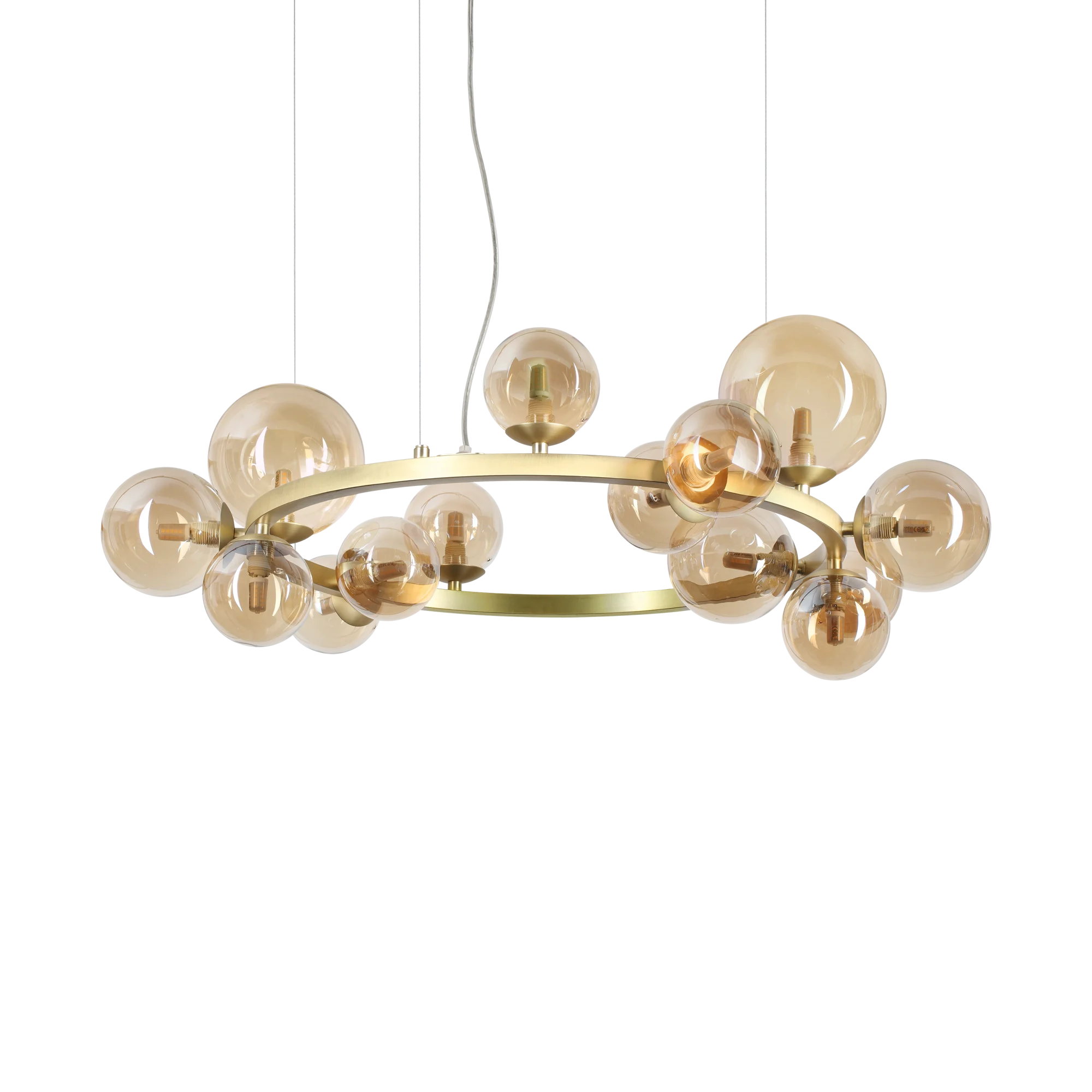 Lámpara colgante Ideal Lux Perlage ámbar cristal 14 luces 210W Ø85cm