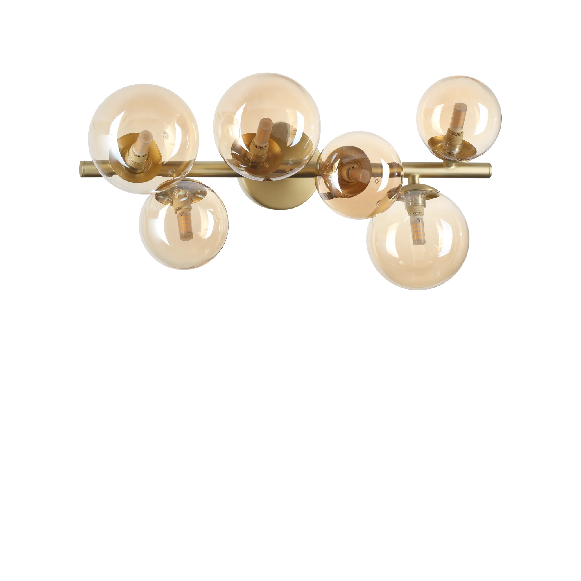 Plafón de techo Ideal Lux Perlage ámbar cristal 6 luces 90W 49cm