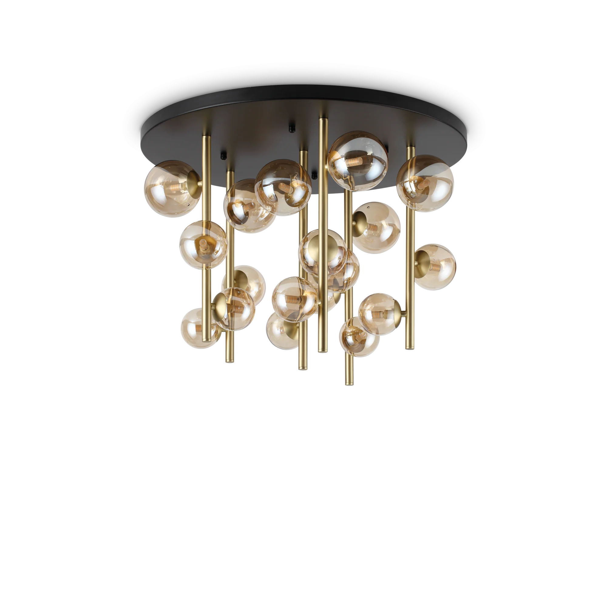 Plafón de techo Ideal Lux Perlage ámbar cristal 18 luces 270W Ø70cm