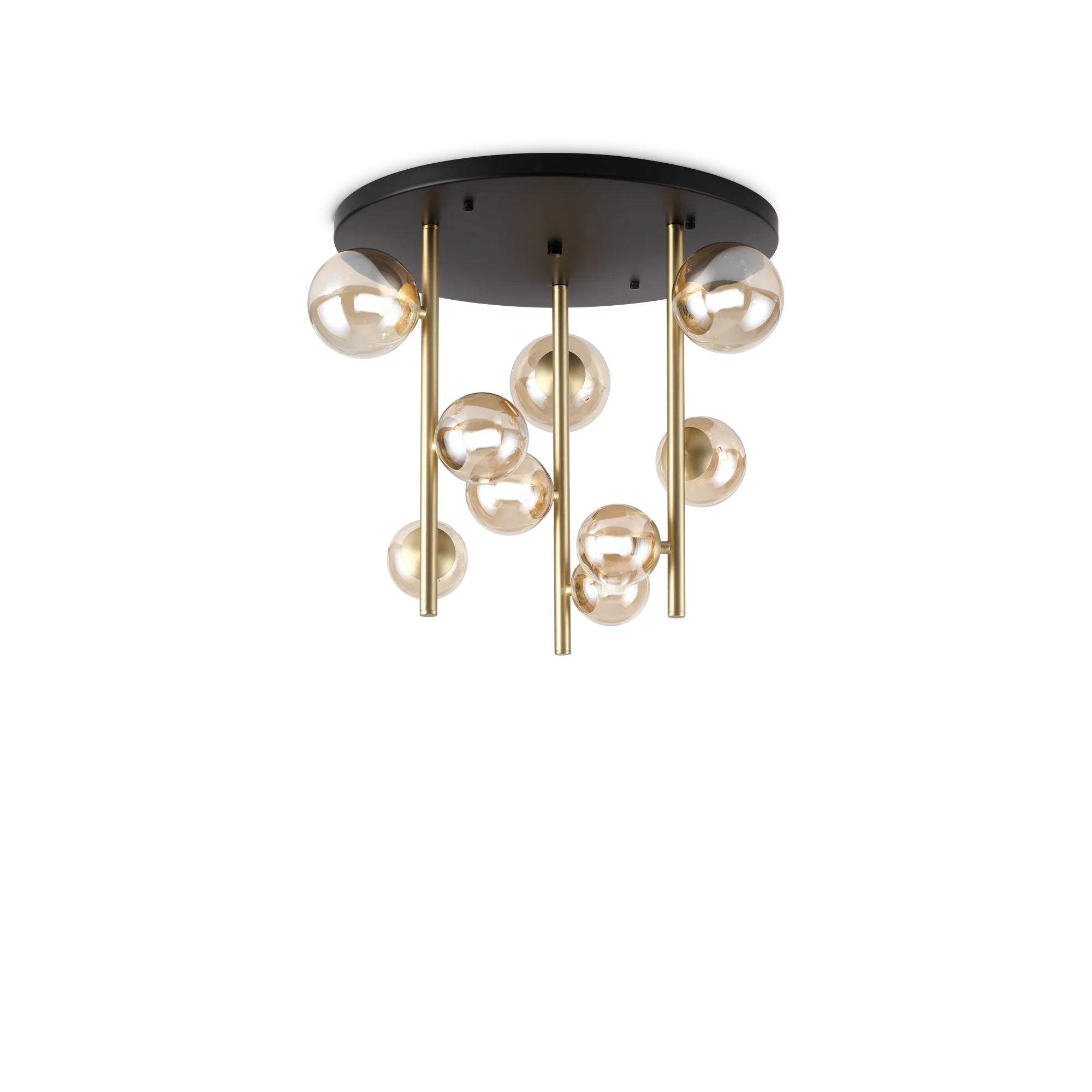 Plafón de techo Ideal Lux Perlage ámbar cristal 9 luces 135W Ø50cm