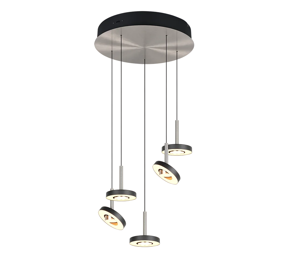 Lámpara colgante Guano Trio níquel mate 5 luces LED 2300K Ø42cm 8W 334430507