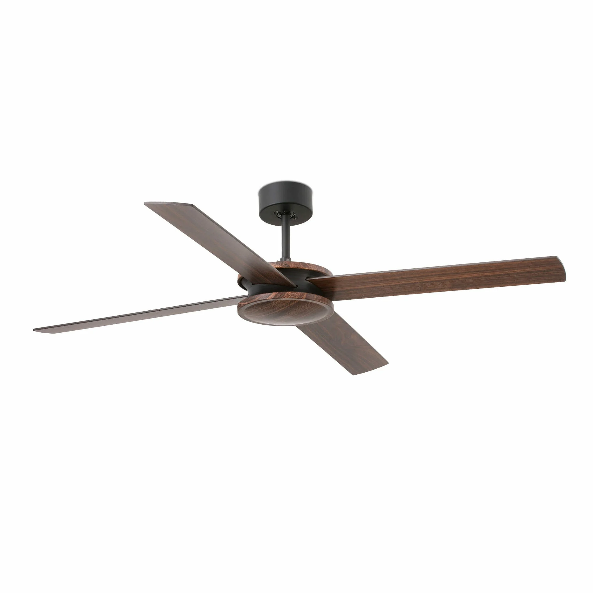 Ventilador de techo sin luz Faro Polea motor DC palas de madera nogal Ø132cm 4 palas 33724