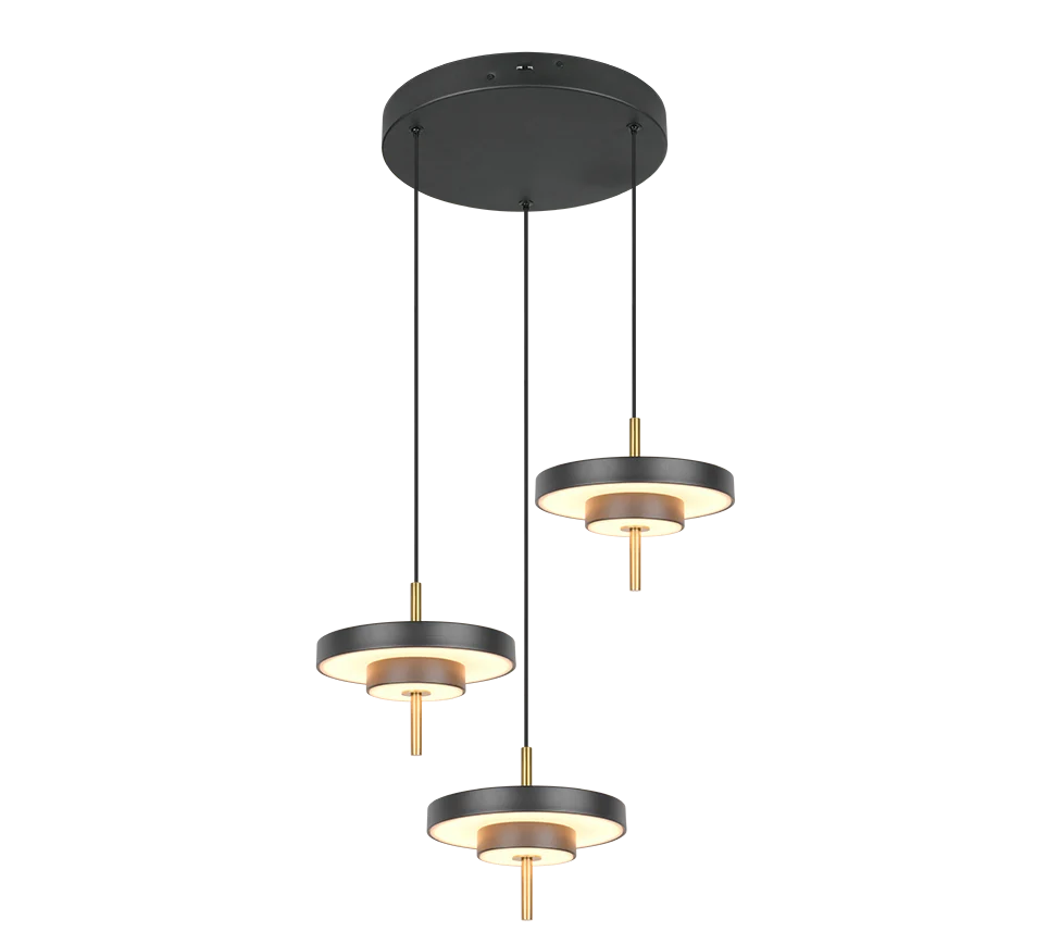 Lámpara colgante Keaton Trio negro y dorado 3 luces LED Ø45cm 10W 340230380
