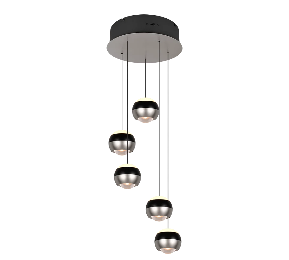 Lámpara de techo colgante Trio Orbit LED 5 luces níquel mate arriba y abajo 195cm 344430507