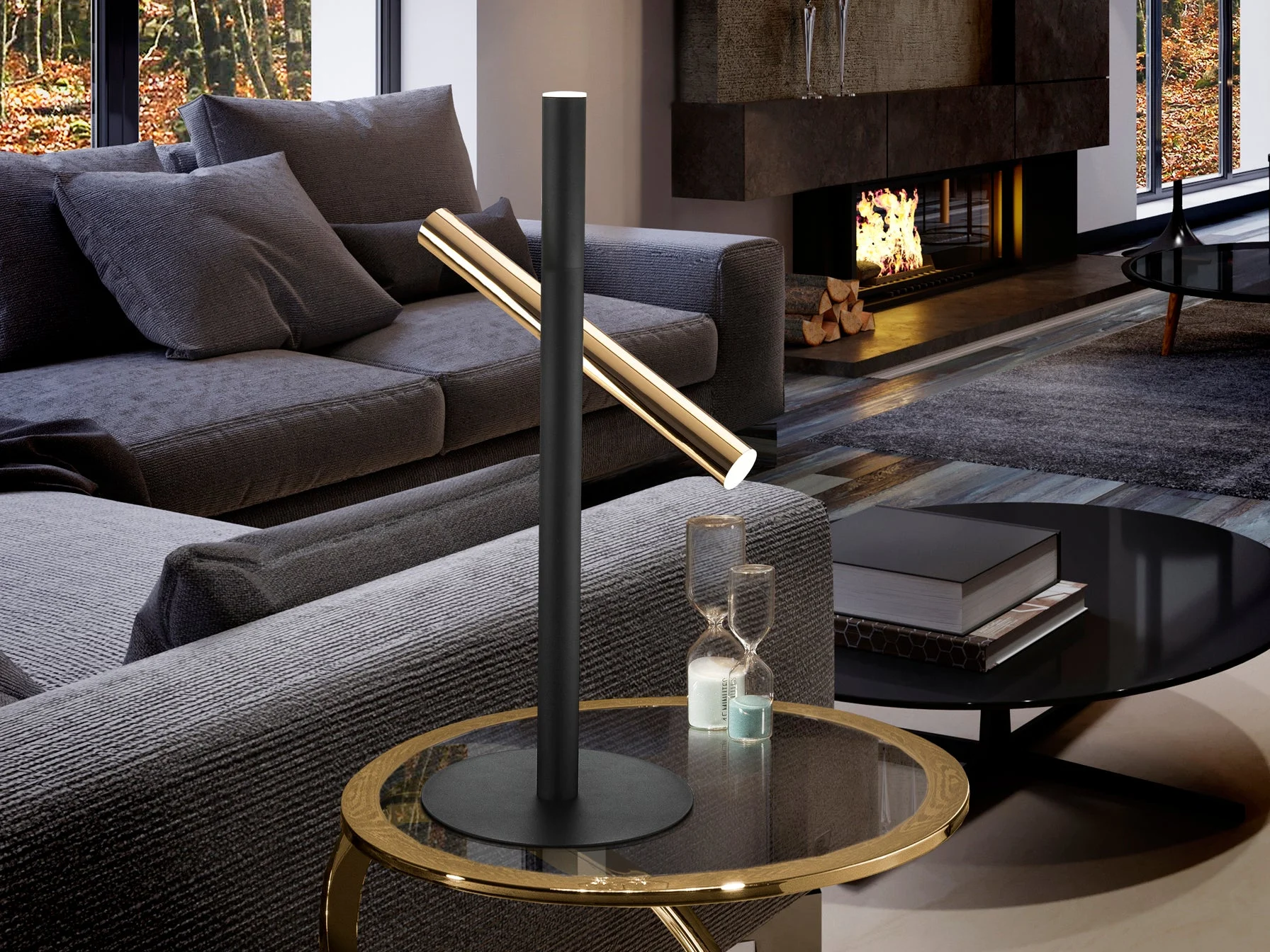 Lámpara de sobremesa Schuller Varas LED 2 luces negro y oro brillo 3000K 53cm