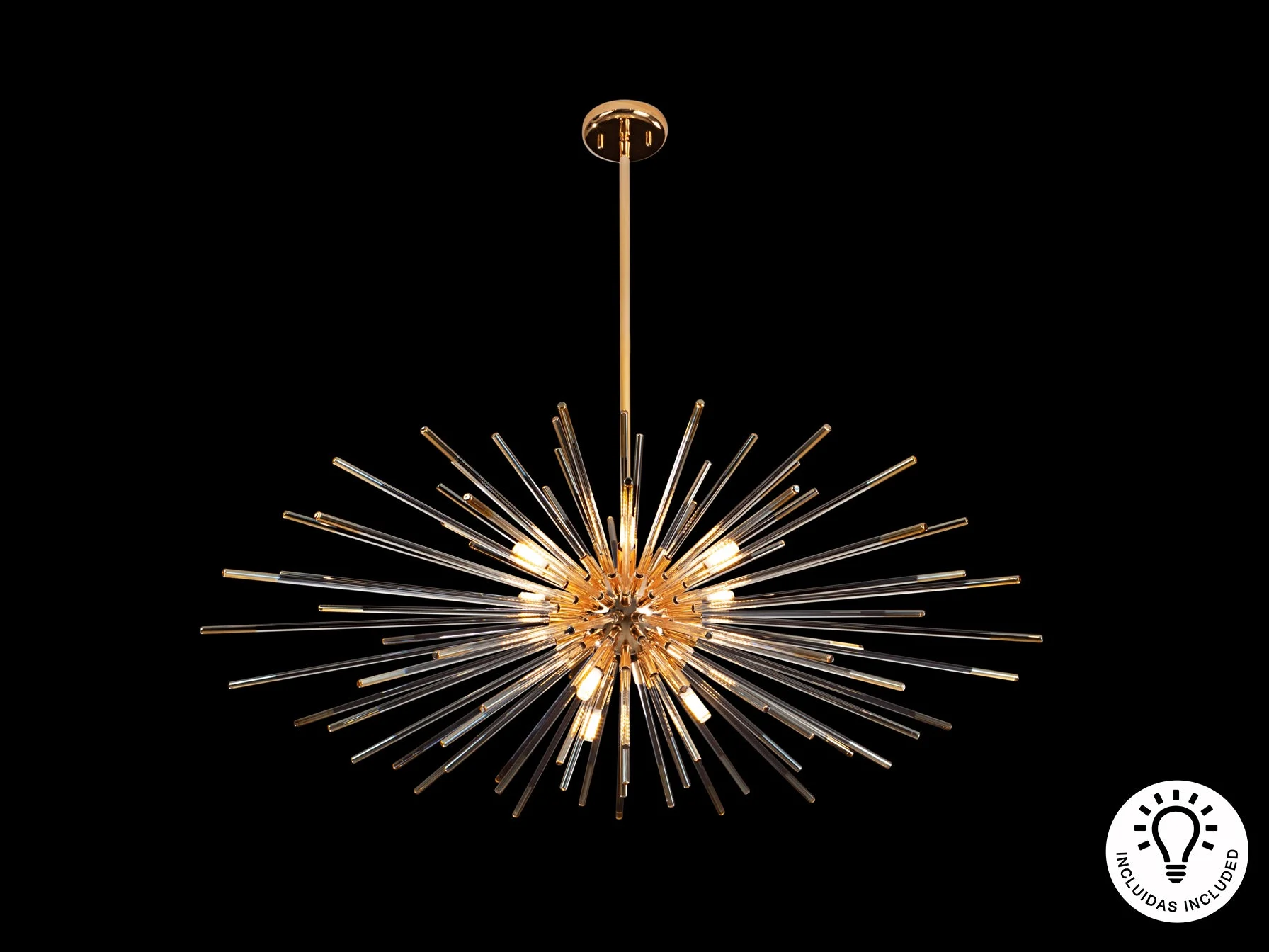 Lámpara de techo colgante Schuller Evasión grande 9 luces oro brillo y ámbar Ø100cm