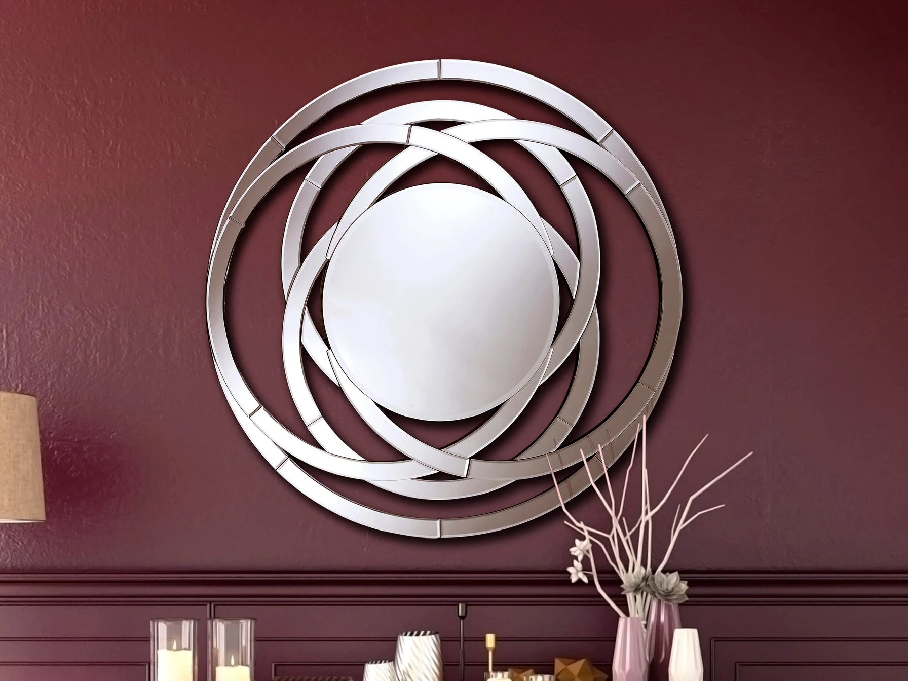 Espejo Schuller Aros plata y negro con mando 120x120cm