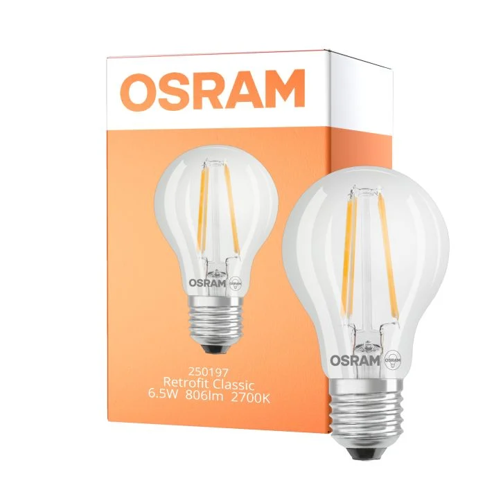Osram Classic LED E27 Pera Con Filamento Clara 6.5W 806lm - 827 Luz Muy Cálida | Reemplazo 60W