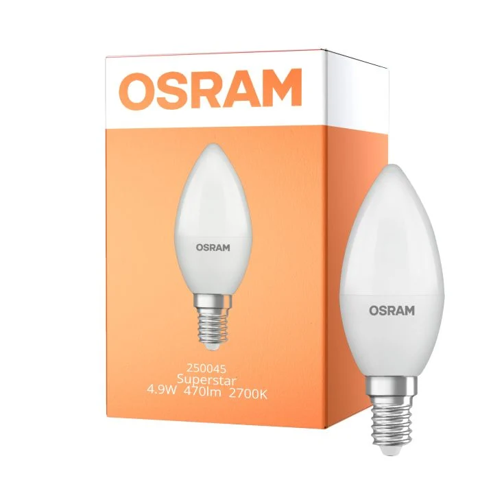 Osram LED Superstar E14 Vela Mate 4.9W 470lm - 827 Luz Muy Cálida | Regulable - Reemplazo 40W