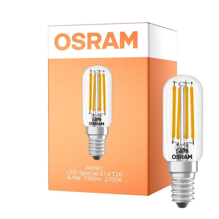 Osram LED Special E14 Tubular Bulbo T26 Con Filamento Clara 4.9W 730lm - 827 Luz Muy Cálida | Reemplazo 55W