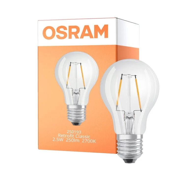 Osram Classic LED E27 Pera Con Filamento Clara 2.5W 250lm - 827 Luz Muy Cálida | Reemplazo 25W