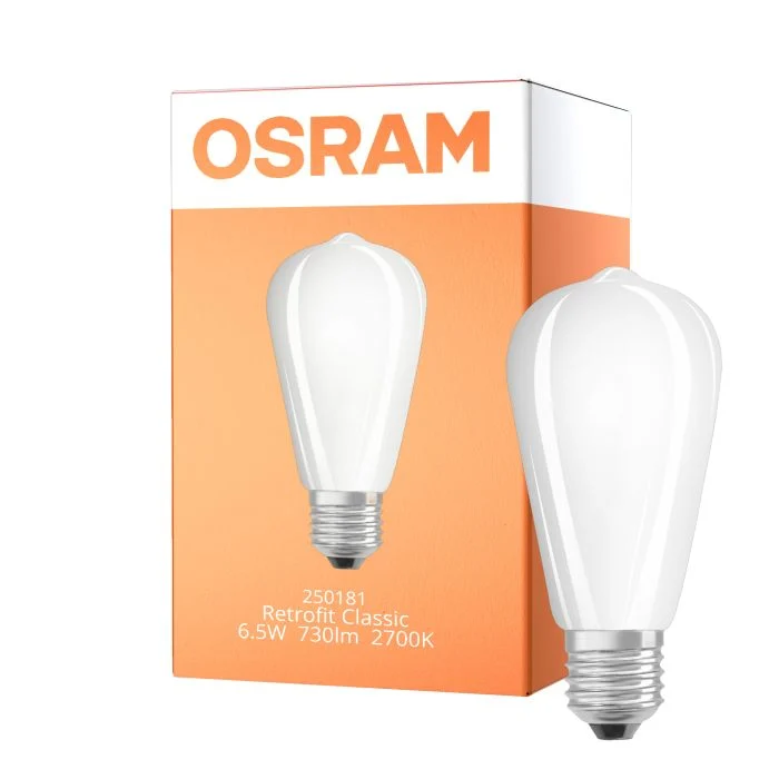 Osram Classic LED E27 Edison Con Filamento Mate 6.5W 730lm - 827 Luz Muy Cálida | Reemplazo 55W