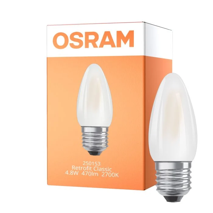Osram Classic LED E27 Vela Con Filamento Mate 4.8W 470lm - 827 Luz Muy Cálida | Regulable - Reemplazo 40W