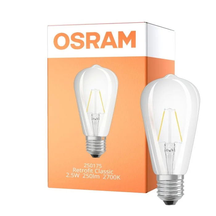 Osram Classic LED E27 Edison Con Filamento Clara 2.5W 250lm - 827 Luz Muy Cálida | Reemplazo 25W