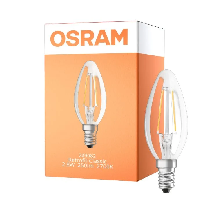 Osram Classic LED E14 Vela Con Filamento Clara 2.8W 250lm - 827 Luz Muy Cálida | Regulable - Reemplazo 25W